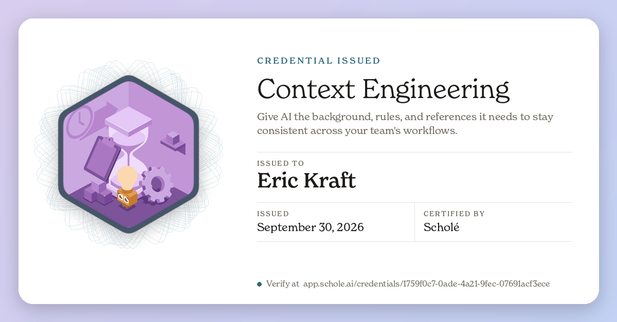 Credential for Context Engineering, issued to Eric Kraft