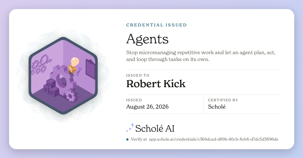 Share card for Agents, issued to Robert Kick