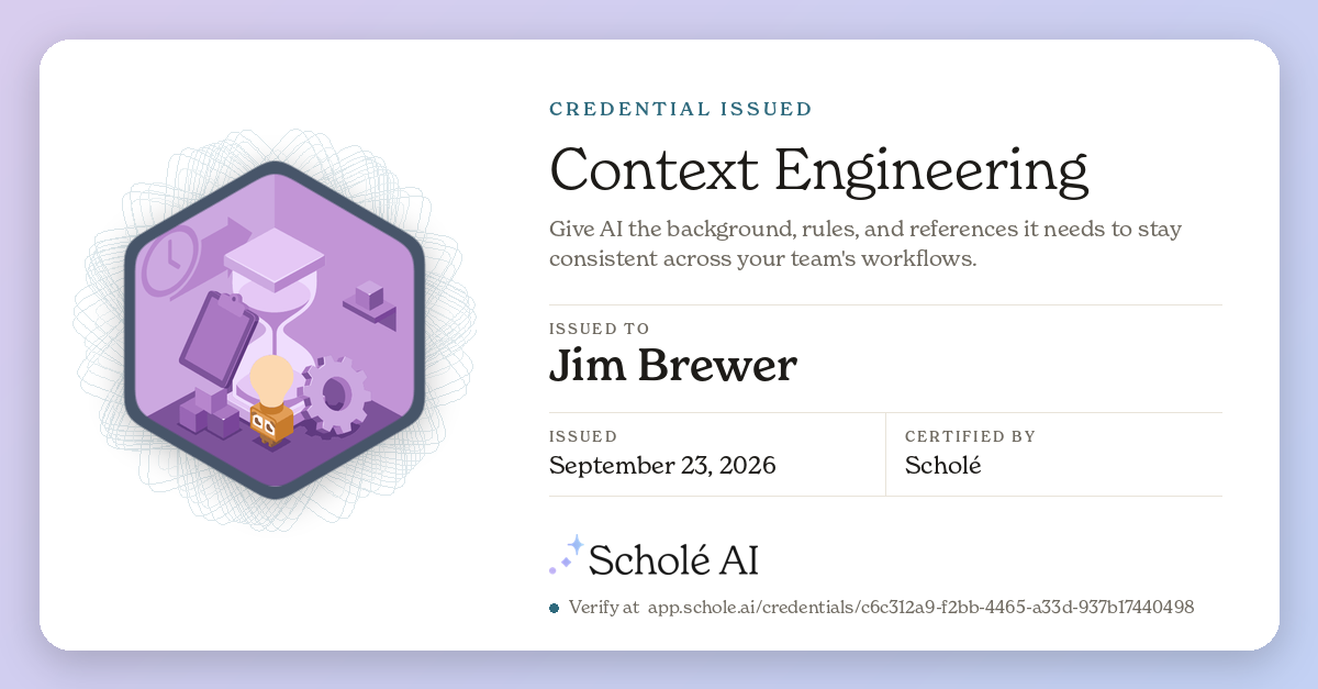 Share card for Context Engineering, issued to Jim Brewer